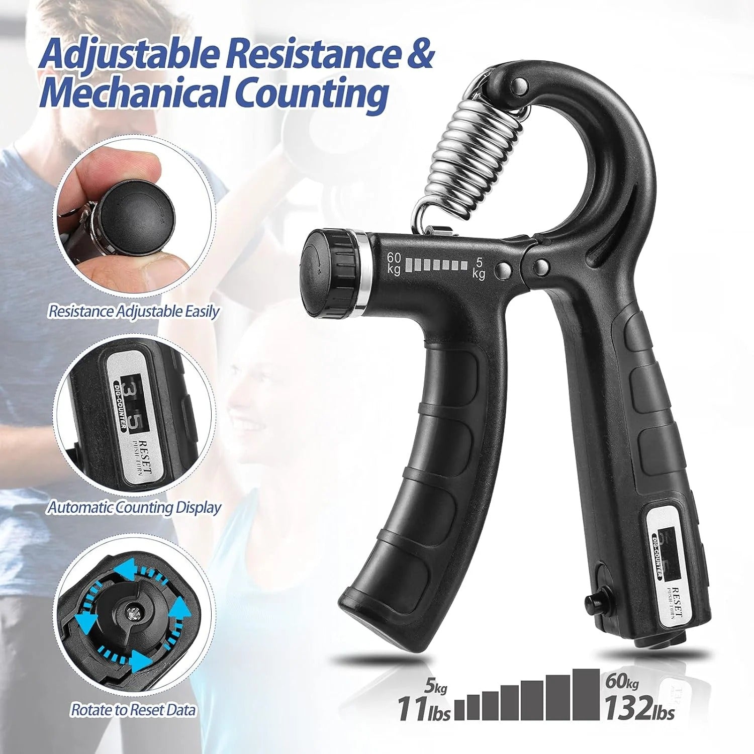 Histro Automatic Counting Hand Gripper Adjustable Resistance