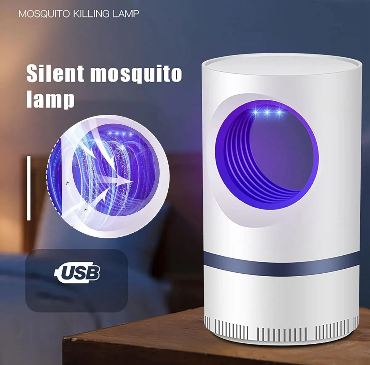 Electric Mosquito Trap Blue Light Mosquito Killer Lamp with USB Power Suction Fan No Zapper Child Safe
