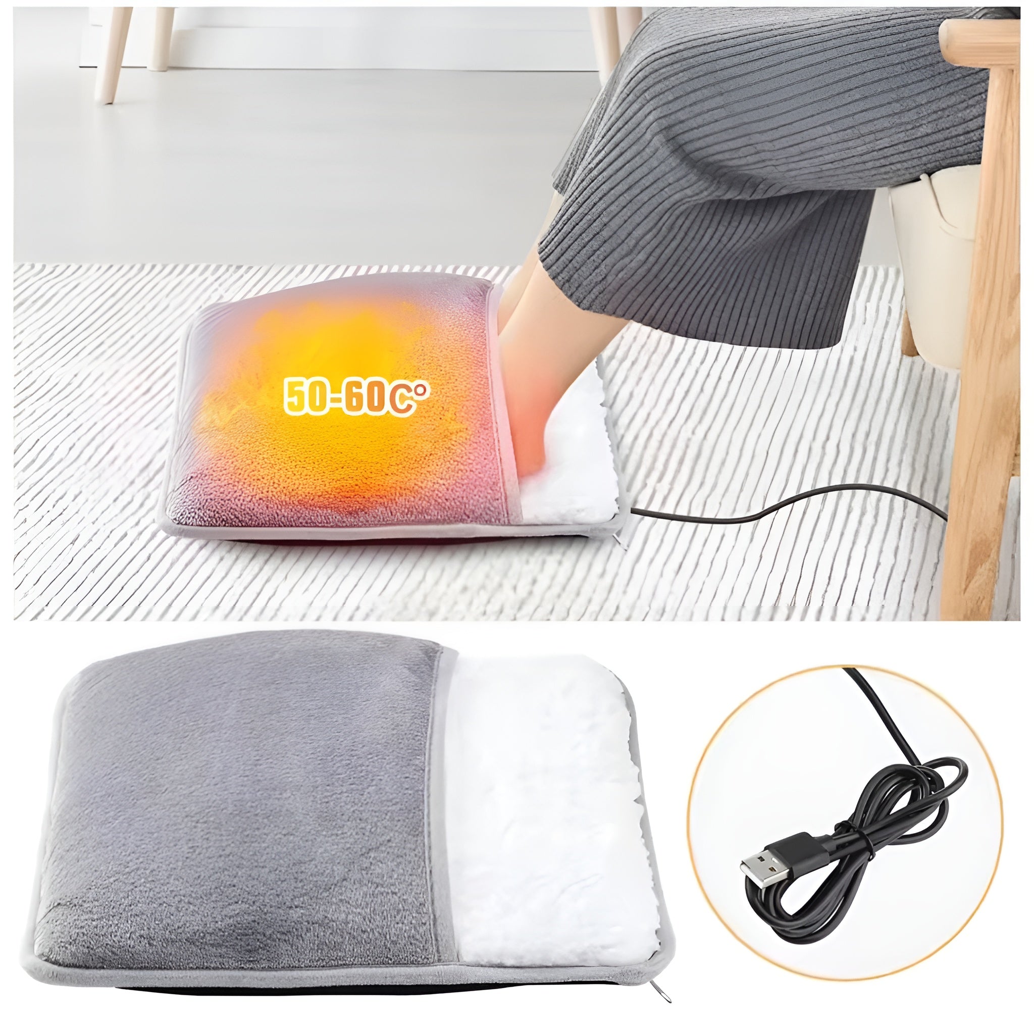 Electric Foot Heating Pad USB Charging Soft Plush Washable Foot Warmer Heater